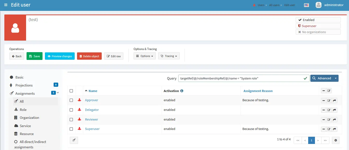 Search for system role assignments