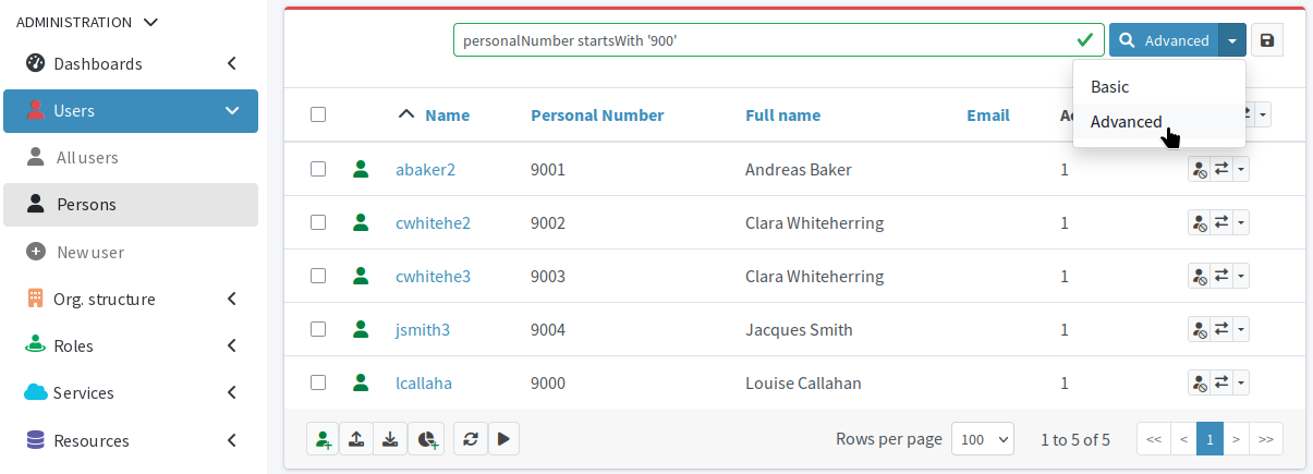Users newly imported to the HRIS resource with jsmith82-style usernames generated by midPoint