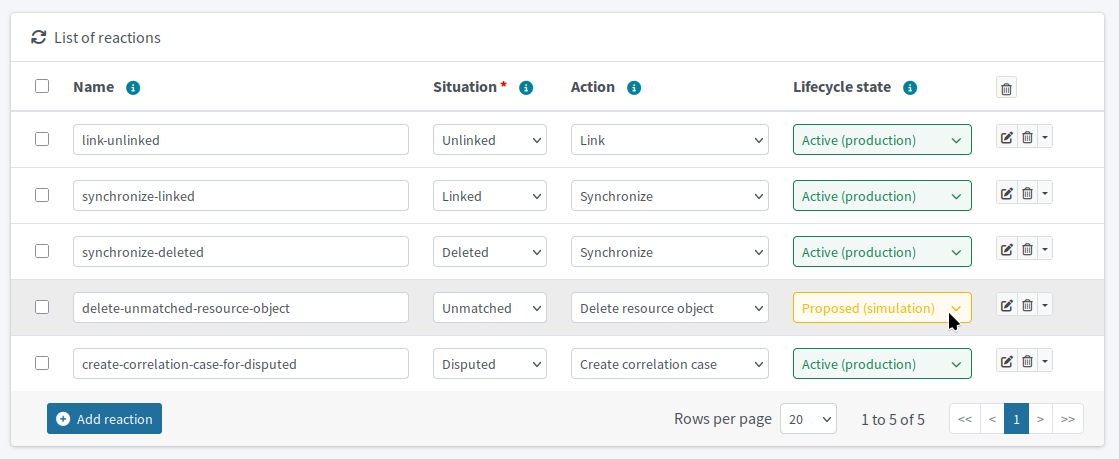 List of target AD resource synchronization rules with the delete-unmatched-resource-object now in the Proposed state