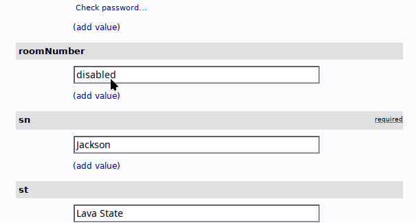 Attribute roomNumber with the value disabled has been provisioned to the account of the user disabled by the administrative status