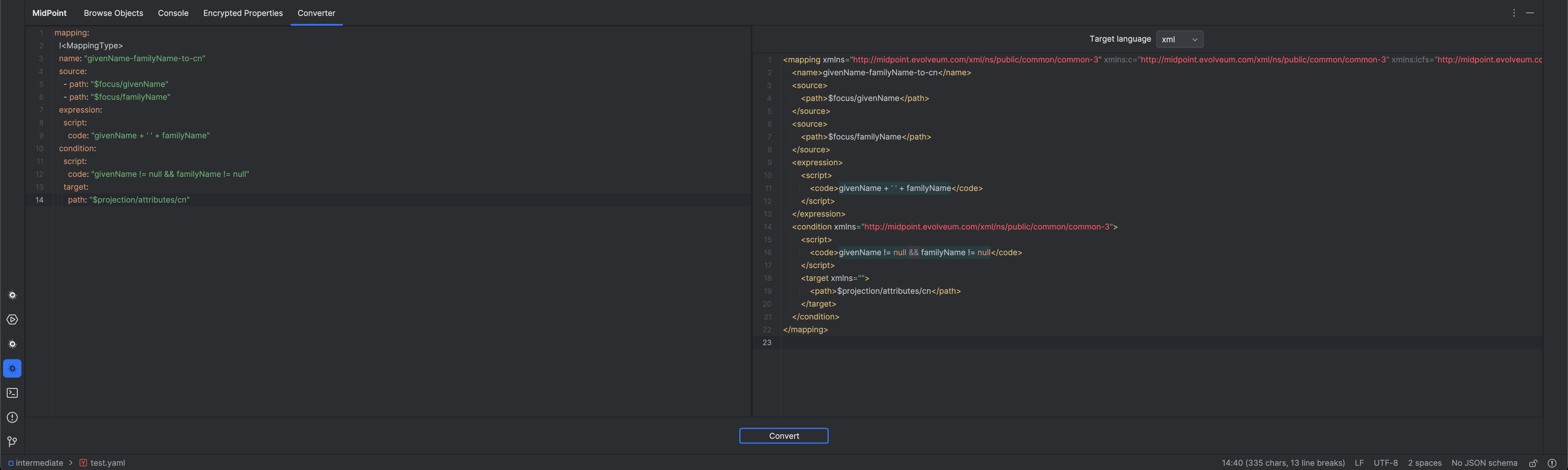 Converter in MidPoint Studio