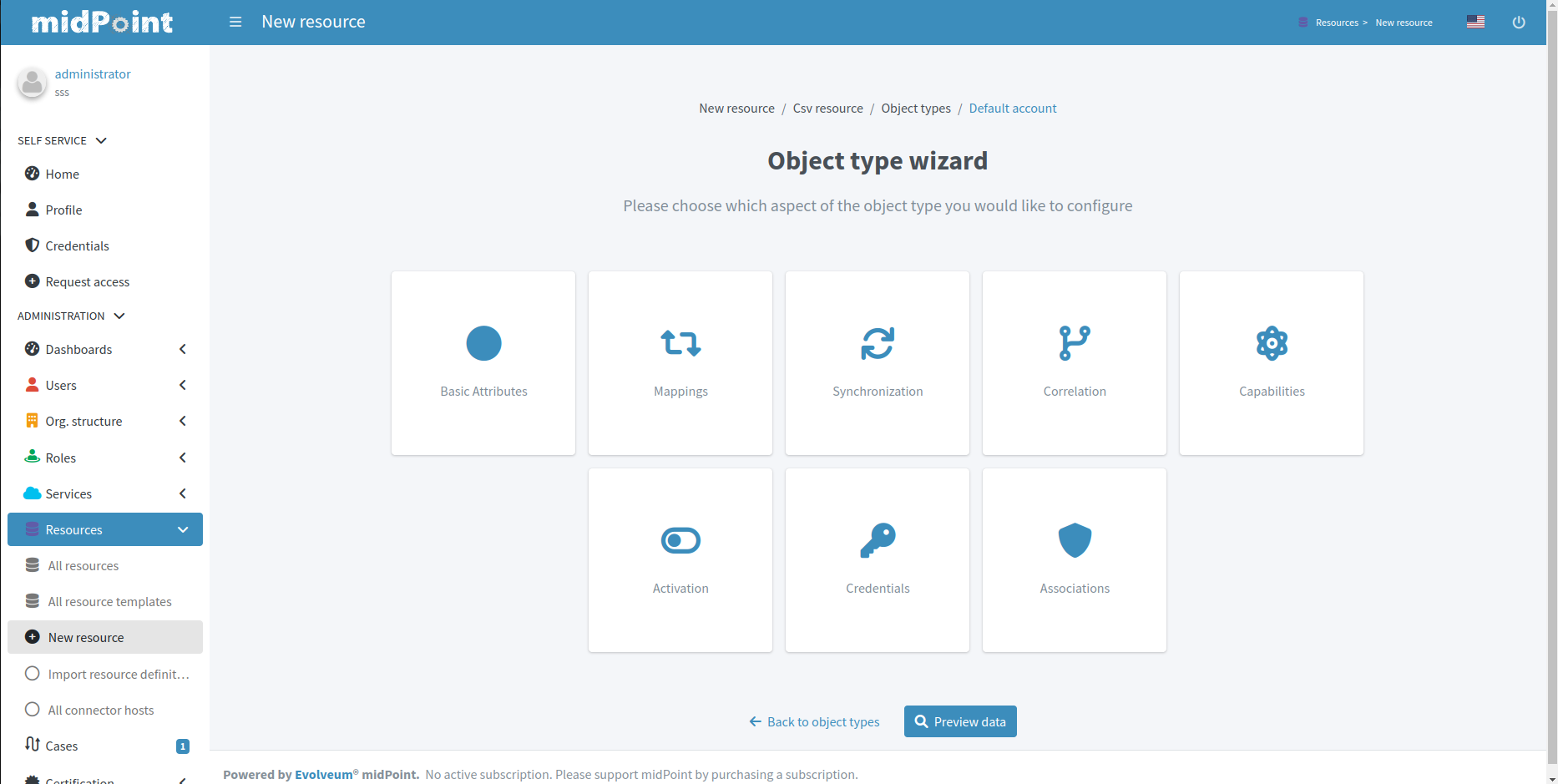 Parts of object type configuration