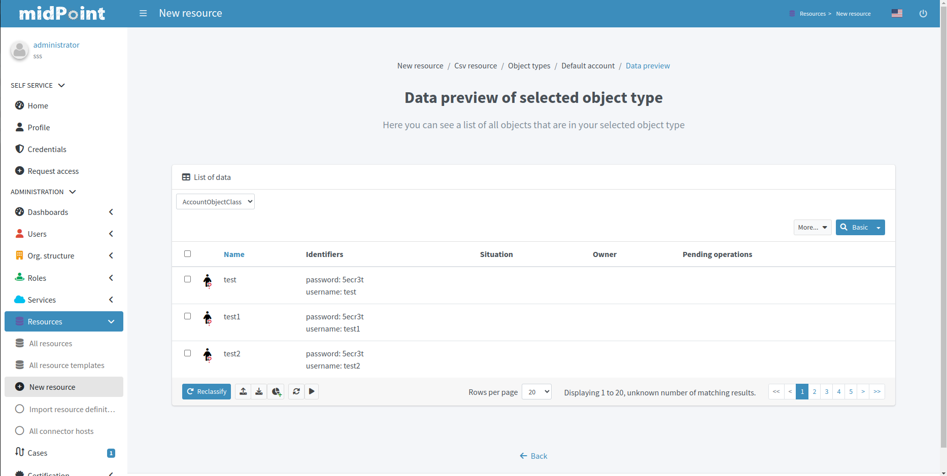 Data preview of object type