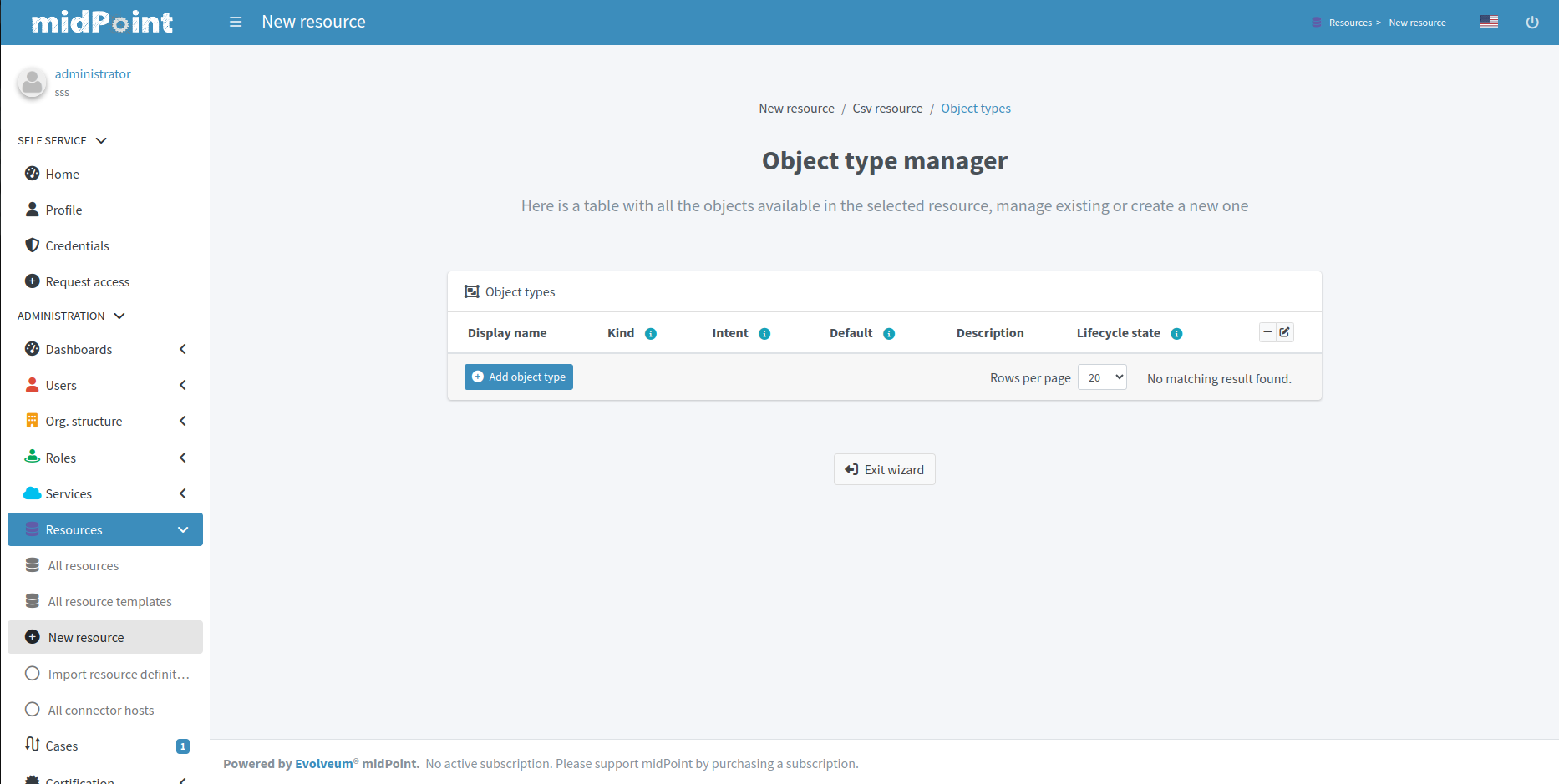 Table of object type