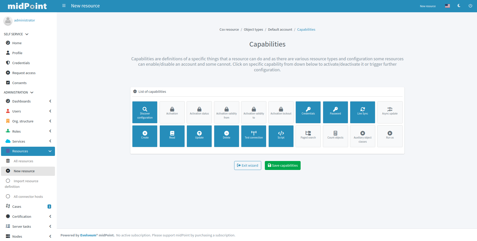 Capabilities configuration