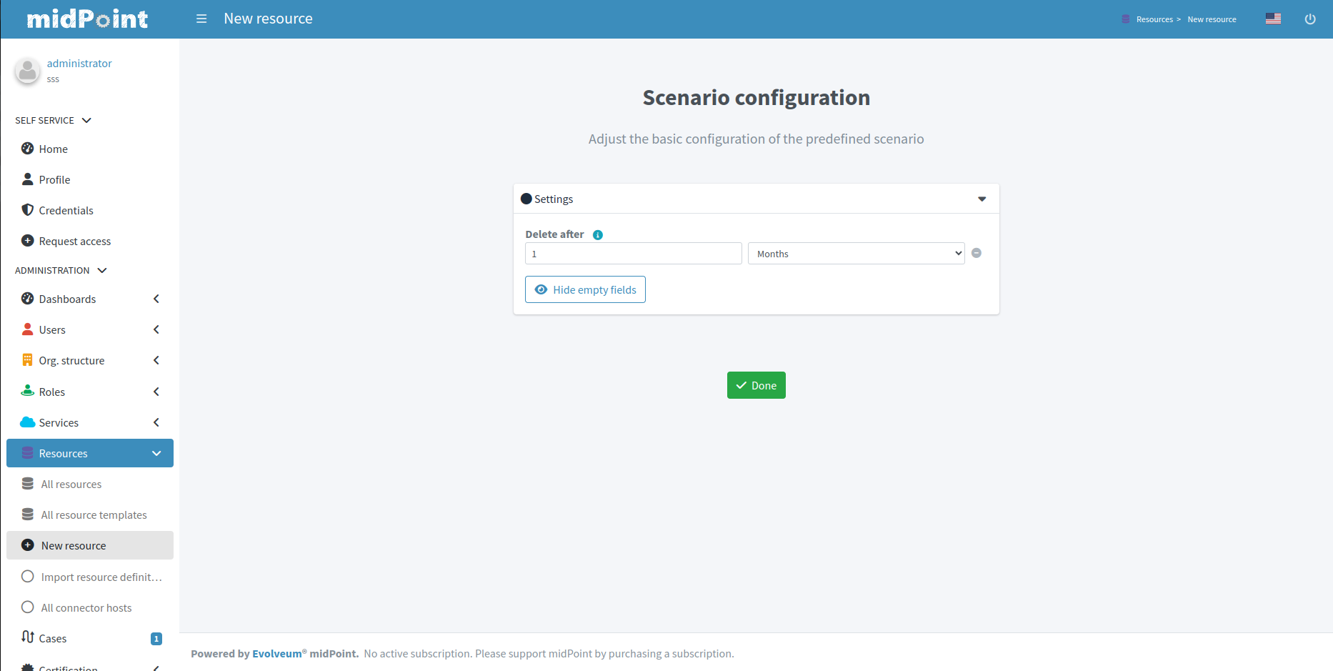 Predefined details configuration for 'Delayed delete'