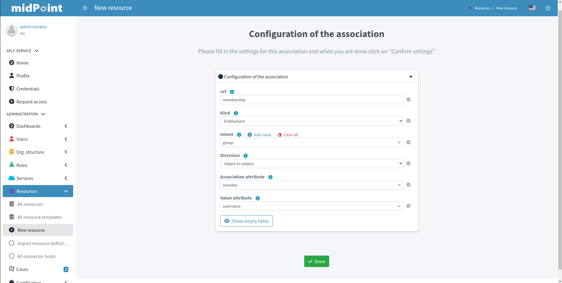 Detail configuration for association