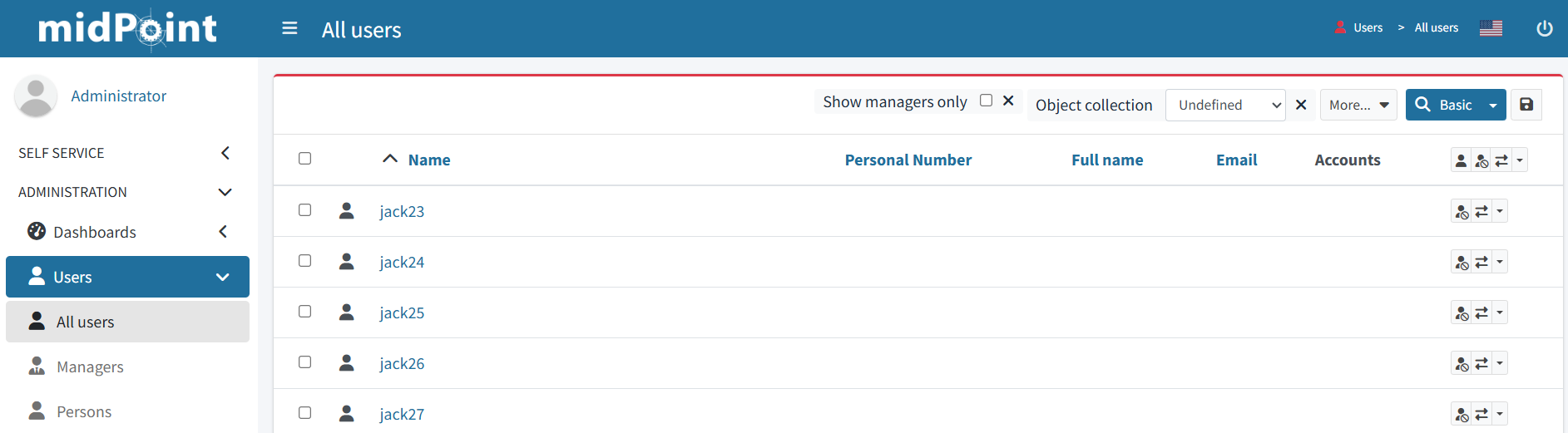 Custom quick search filter active in the search bar for All Users