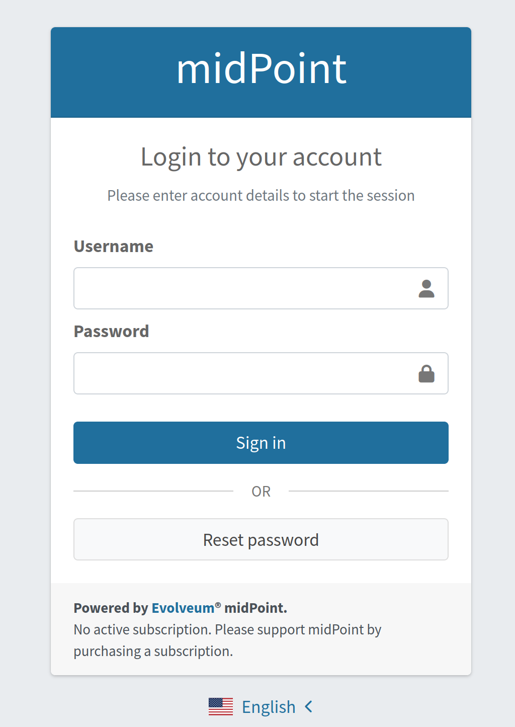 Login page with _Reset password_ link