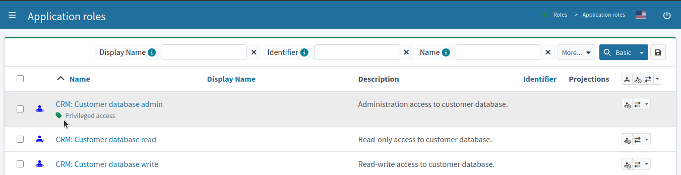 Privileged access mark applied to application role