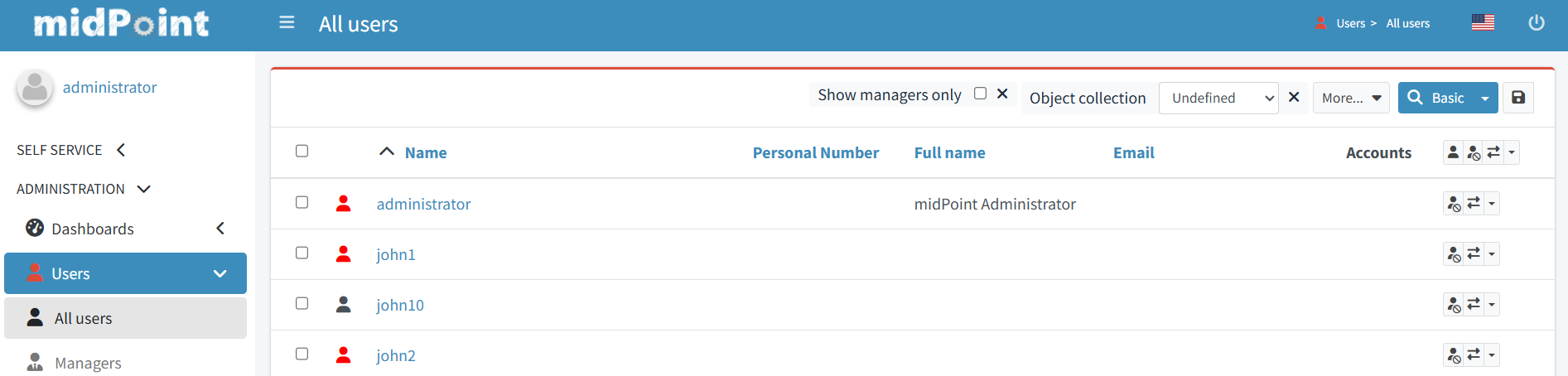 Custom quick search filter active in the search bar for All Users