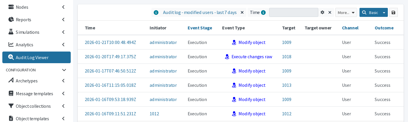 Audit log filtered by collection query