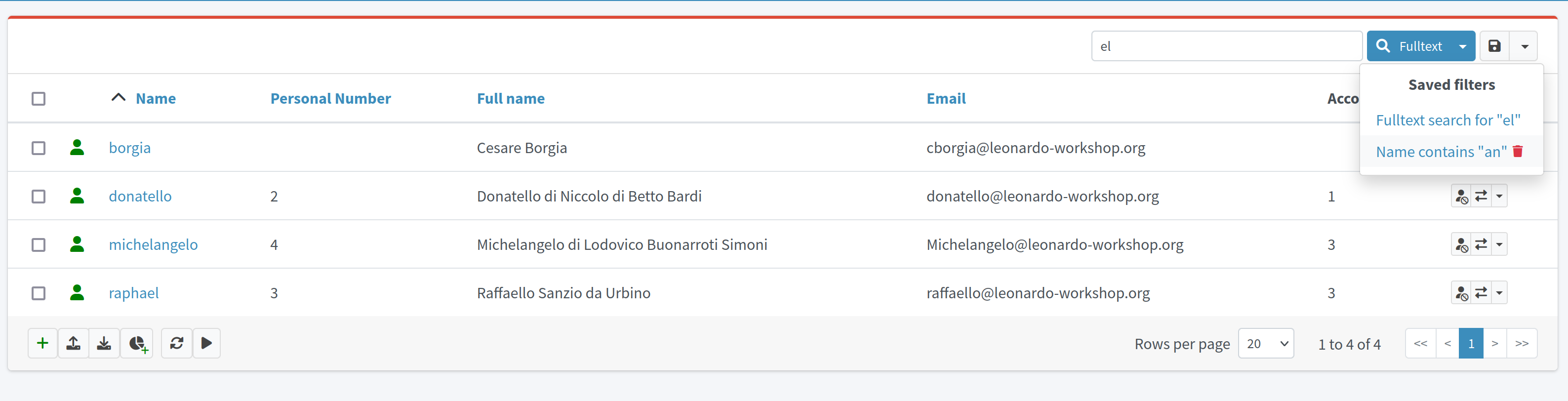Saved filters list