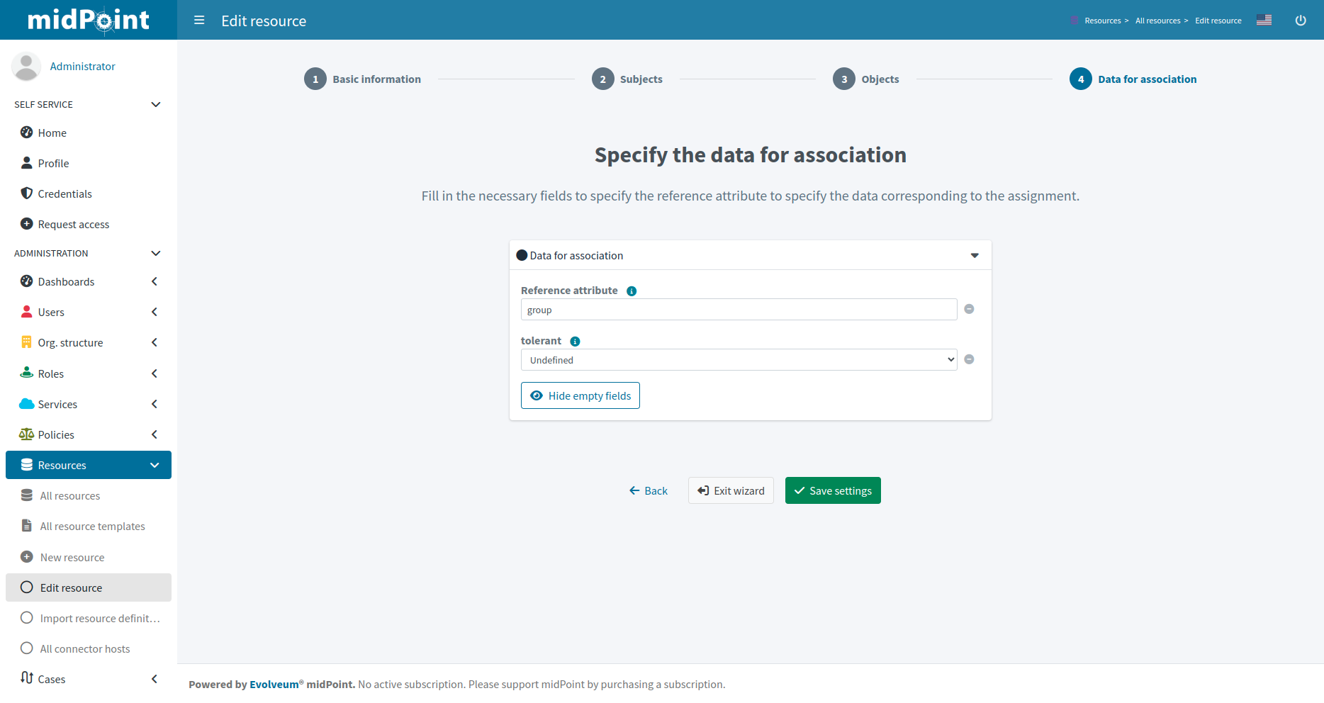 step 1 specify data for association