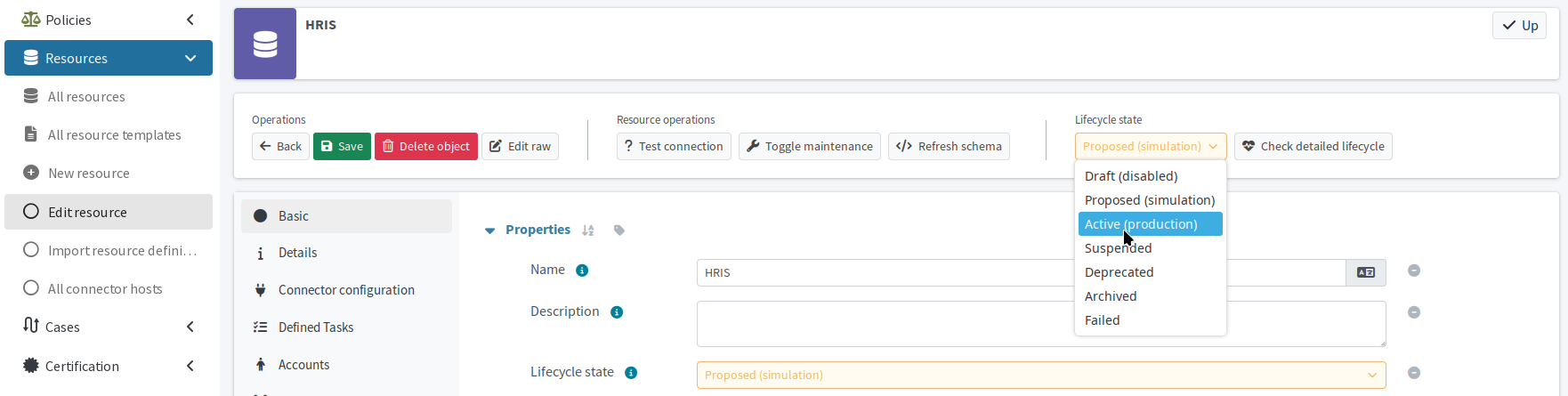 Change a resource lifecycle state using the resource toolbar