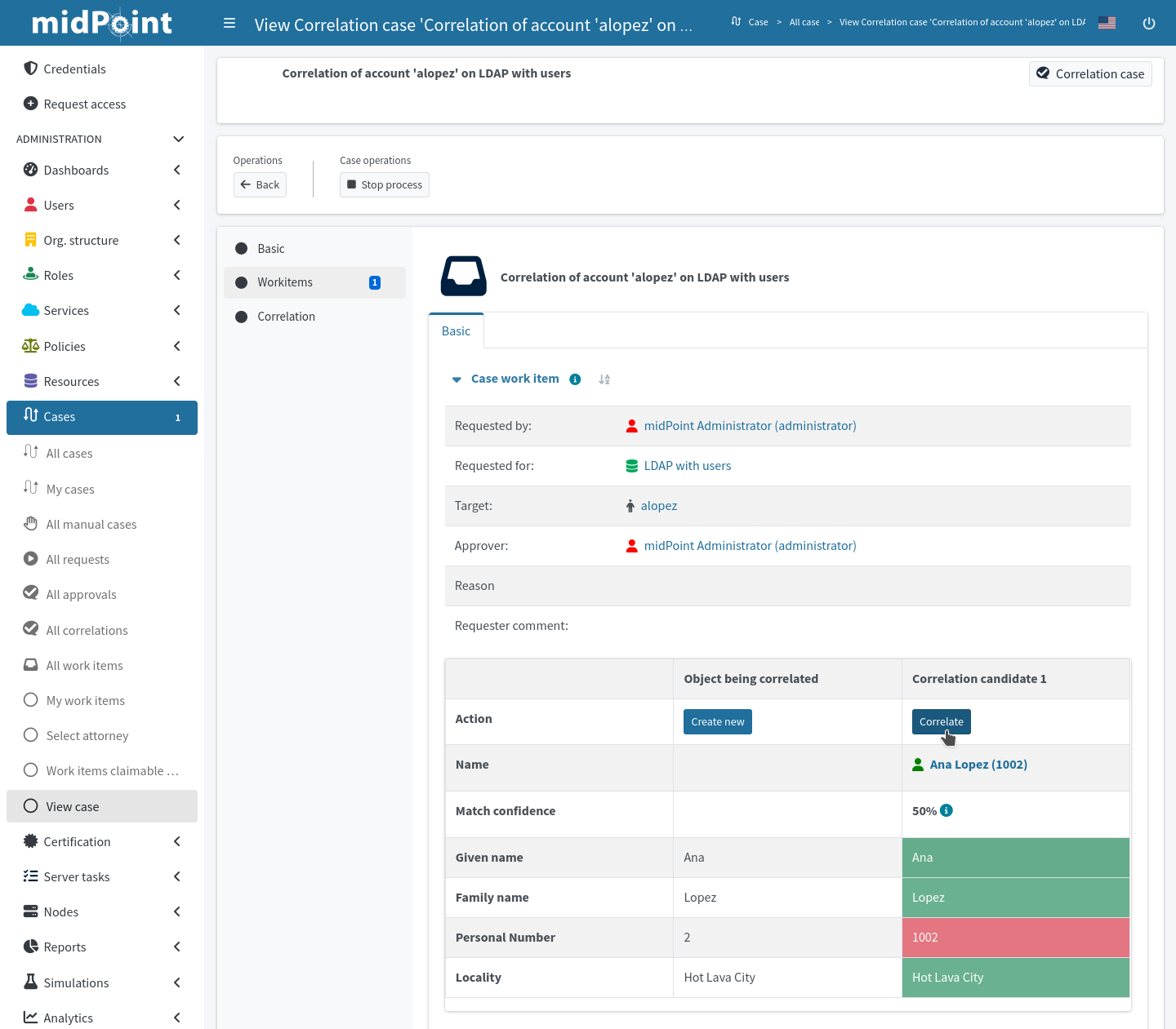 ldap hris correlation case workitem resolution