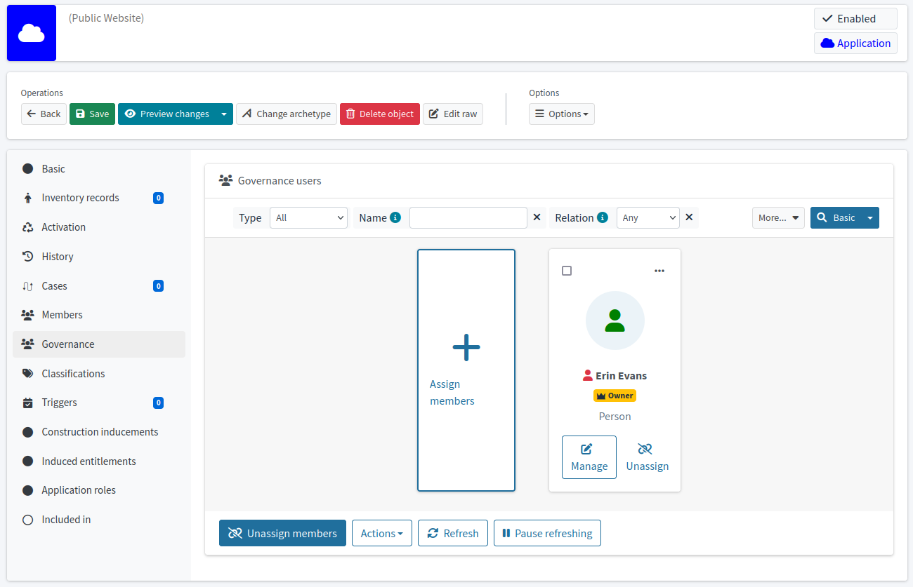 Managing application owner in GUI