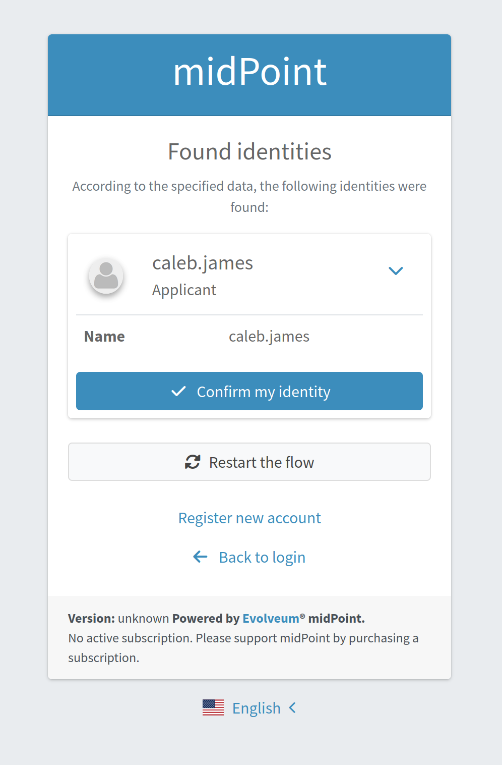 Found identities panel