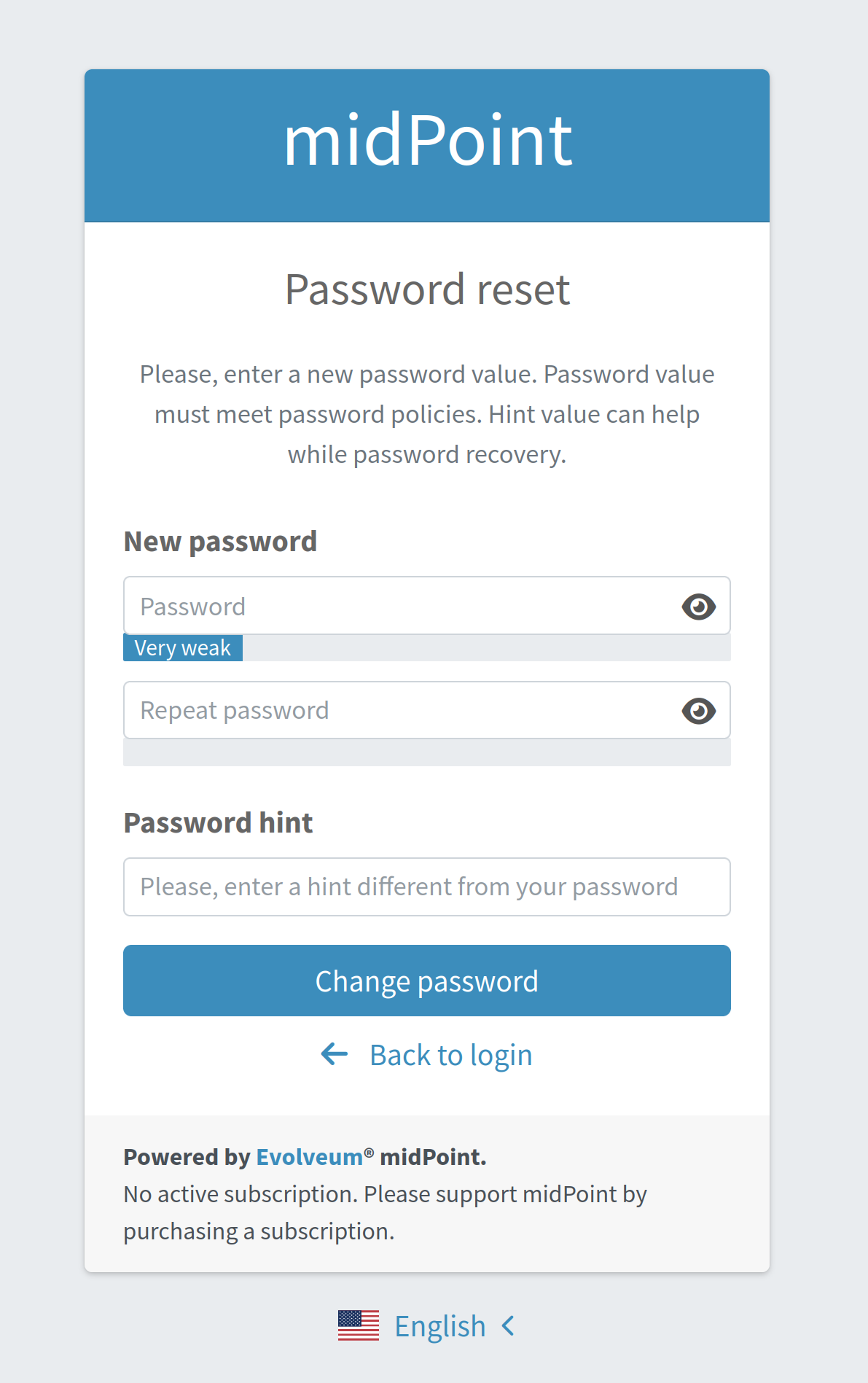 Change password panel