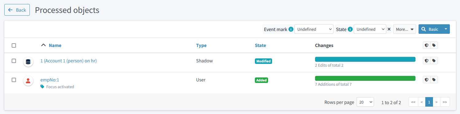 Simulated import of a single account (result)