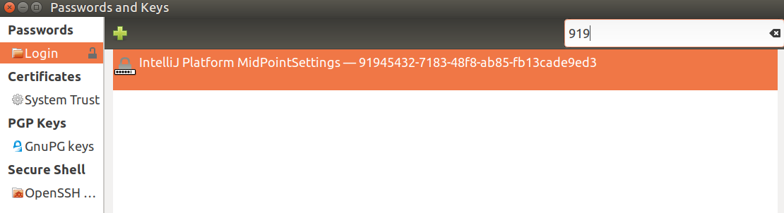 Screenshot from "Password and Keys" application on Ubuntu Linux