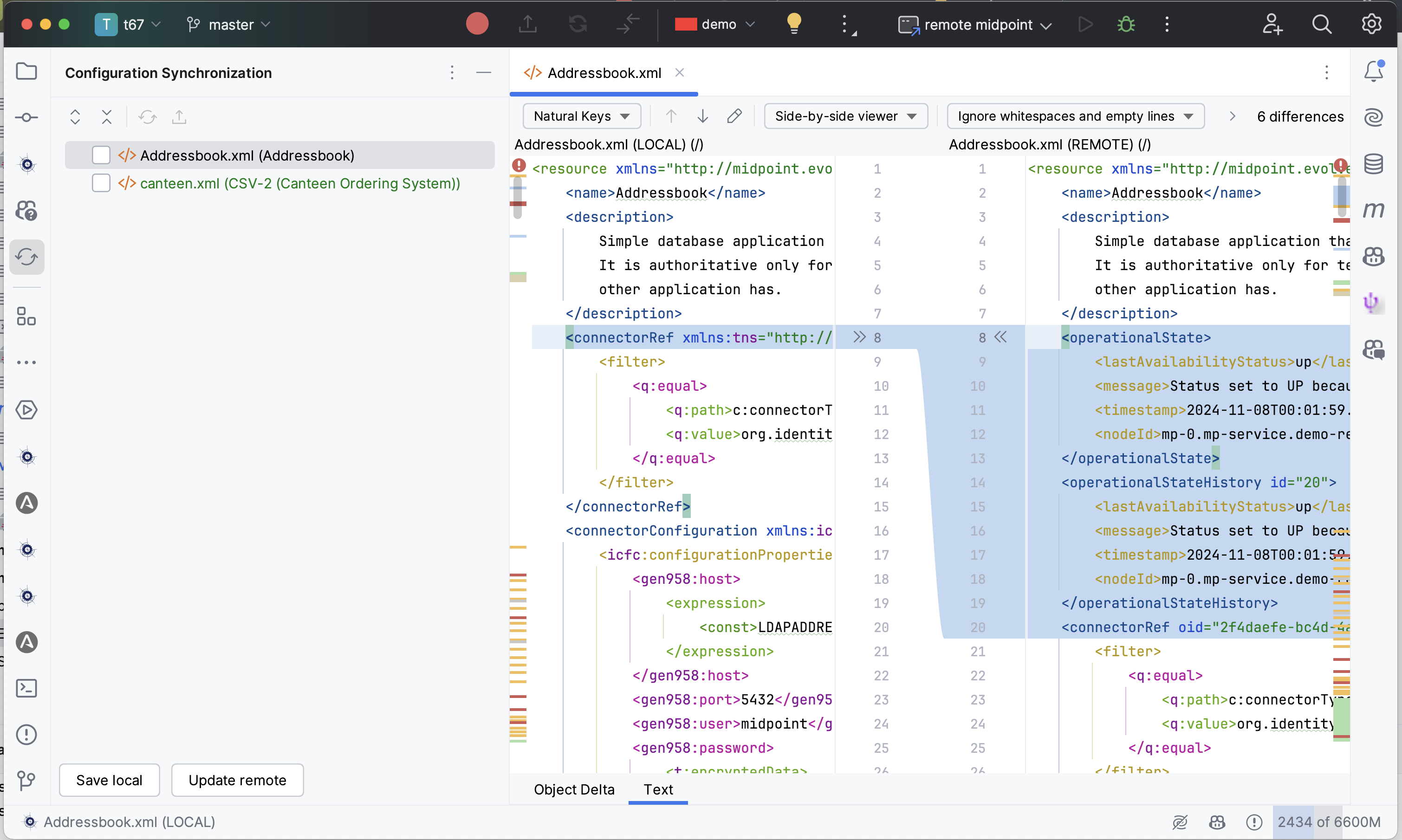 Screenshot of objects synchronization