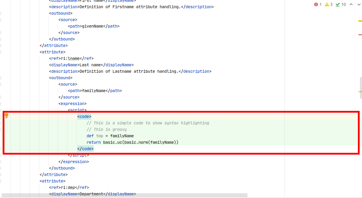 Screenshot of mixed code highlighting (XML/Groovy)